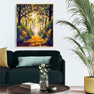Forest Yağlı Boya Dokulu Tablo Gold Çerçeve 120x120 cm