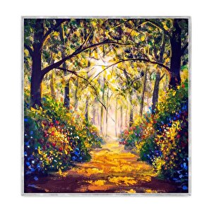 Forest Yağlı Boya Dokulu Tablo Gümüş Çerçeve 120x120 cm
