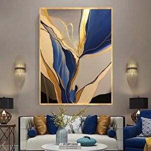 Elegant Navy Yağlı Boya Dokulu Tablo Gold Çerçeve