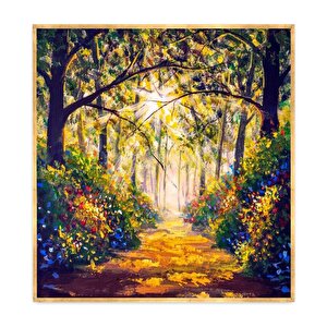 Forest Yağlı Boya Dokulu Tablo Gold Çerçeve 80x80 cm