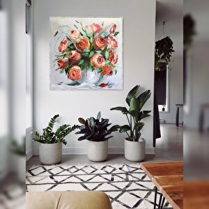 Güller Yağlı Boya Dokulu Tablo Gümüş Çerçeve 50x50 cm