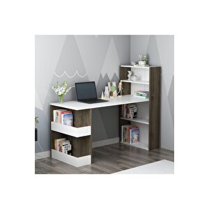 Ni̇rvanadh 120x60 Cm Ki̇taplikli Çalişma Masasi Beyaz Cevi̇z Ceviz