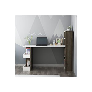 Ni̇rvanadh 120x60 Cm Ki̇taplikli Çalişma Masasi Beyaz Cevi̇z Ceviz