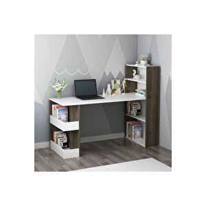 Ni̇rvanadh 120x60 Cm Ki̇taplikli Çalişma Masasi Beyaz Cevi̇z Ceviz