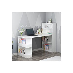 Ni̇rvanadh 120x60 Cm Ki̇taplikli Çalişma Masasi Beyaz Beyaz