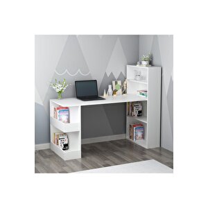 Ni̇rvanadh 120x60 Cm Ki̇taplikli Çalişma Masasi Beyaz Beyaz
