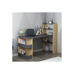Ni̇rvanadh 120x60 Ki̇taplikli Çalişma Masasi Antrasi̇t Safi̇rmeşe Antrasit