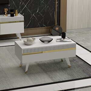 Defnedh Lazer Desenli̇ Orta Sehpa Beyaz Altin Bej