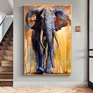 Elephant Yağlı Boya Dokulu Tablo Gold Çerçeve 75x100 cm