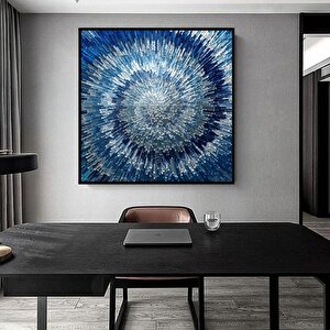 Abstract Blue Yağlı Boya Dokulu Tablo Siyah Çerçeve 100x100 cm