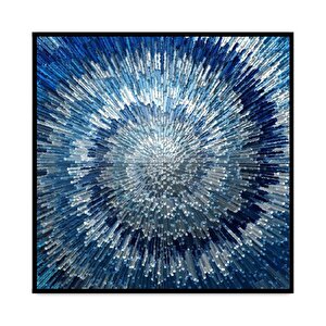 Abstract Blue Yağlı Boya Dokulu Tablo Siyah Çerçeve 100x100 cm