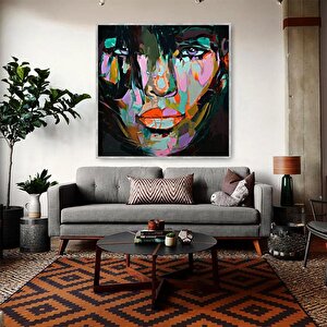 Face Yağlı Boya Dokulu Tablo Gümüş Çerçeve 100x100 cm