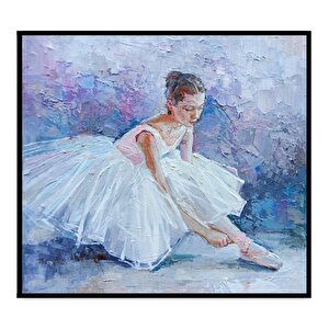 White Ballerina Yağlı Boya Dokulu Tablo Siyah Çerçeve 80x80 cm