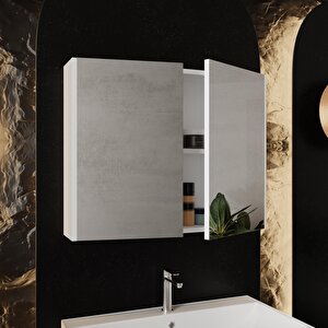Mimoza 80 Cm Mdf,lavabolu,aynalı Banyo Dolabı Seti,seramik Lavabo Dahil Beyaz Mdf