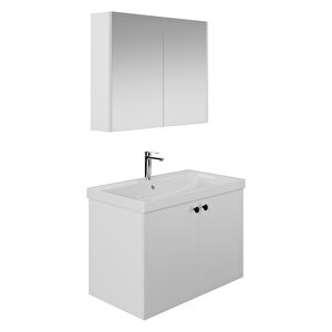 Karen Banyo Mimoza 80 Cm Mdf,lavabolu,aynalı Banyo Dolabı Seti,seramik Lavabo Dahil Beyaz Mdf