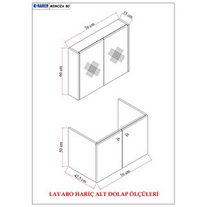 Karen Banyo Mimoza 80 Cm Mdf,lavabolu,aynalı Banyo Dolabı Seti,seramik Lavabo Dahil Beyaz Mdf