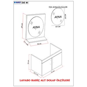 Karen Banyo Ege 80 Cm Lavabolu,aynalı Banyo Dolabı Seti, Seramik Lavabo Dahil, Beyaz