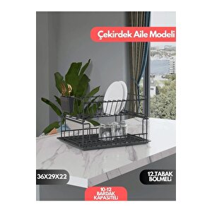 Iki Katlı Modüler Bulaşık Sepeti, Bulaşıklık Tabaklık Siyah Sm004-b