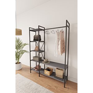 Nilamu Elbise Dolabı, Metal Aksamlı, Antrasit, Açık Dolap, Organizer, Askılık 130*170*34 Cm Antrasit