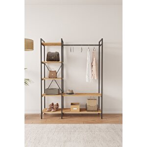 Nilamu Elbise Dolabı, Metal Aksamlı, Atlantik Çam, Açık Dolap, Organizer, Askılık 130*170*34 Cm Çam