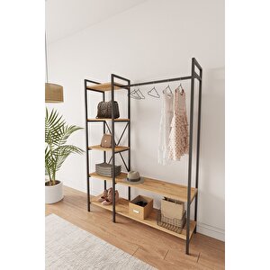 Nilamu Elbise Dolabı, Metal Aksamlı, Atlantik Çam, Açık Dolap, Organizer, Askılık 130*170*34 Cm Çam