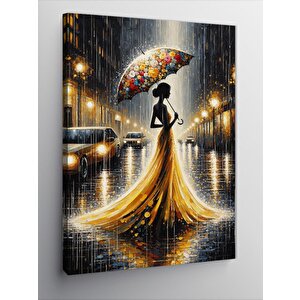 Kanvas Tablo Yağmur Altında Şemsiye İle Kadın 70x100 cm