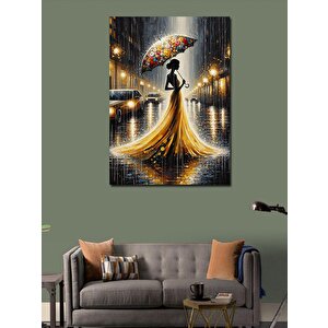 Kanvas Tablo Yağmur Altında Şemsiye İle Kadın 70x100 cm