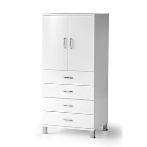 Buket 4 Çekmeceli Raflı Kapaklı Şifonyer 61x44x128 Demonte Beyaz
