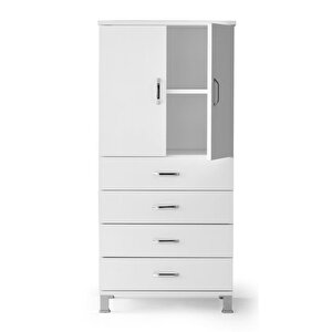 Buket 4 Çekmeceli Raflı Kapaklı Şifonyer 61x44x128 Demonte Beyaz