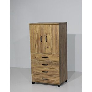 Buket 4 Çekmeceli Raflı Kapaklı Şifonyer 61x44x128 Demonte Ceviz