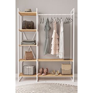 Nilamu Elbise Dolabı, Metal Aksamlı, Atlantik Çam 2, Açık Dolap, Organizer, Askılık 130*170*34 Cm Çam