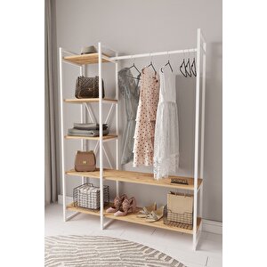 Nilamu Elbise Dolabı, Metal Aksamlı, Atlantik Çam 2, Açık Dolap, Organizer, Askılık 130*170*34 Cm Çam