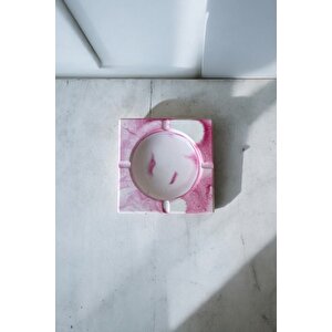 Mermer Desenli Kare Dekoratif Küllük Kül Tablası Pembe