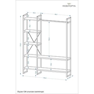 Nilamu Elbise Dolabı, Metal Aksamlı, Beyaz  2, Açık Dolap, Organizer, Askılık 130*170*34 Cm Beyaz