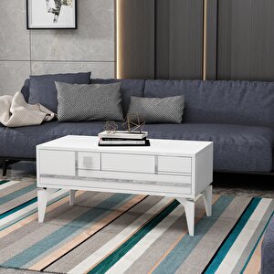 Madera Tv Üni̇tesi̇,konsol Ve Orta Sehpa 3'lü Salon Takim Beyaz-Gümüş