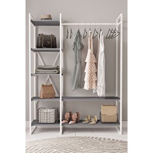 Nilamu Elbise Dolabı, Metal Aksamlı, Antrasit 2, Açık Dolap, Organizer, Askılık 130*170*34 Cm Antrasit