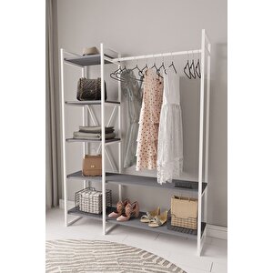 Nilamu Elbise Dolabı, Metal Aksamlı, Antrasit 2, Açık Dolap, Organizer, Askılık 130*170*34 Cm Antrasit