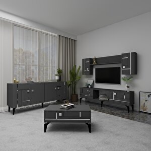 Madera Tv Üni̇tesi̇,konsol Ve Orta Sehpa 3'lü Salon Takim Antrasit-Gümüş Antrasit Gümüş