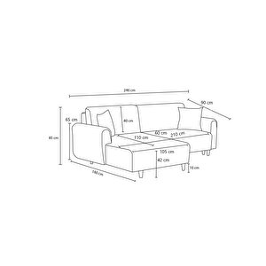 Mane Yataklı  Köşe Koltuk Gri Sol