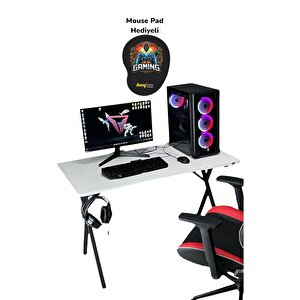 Heygaming Profesyonel Oyuncu Masası Beyaz Siyah Bilgisayar Çalışma Masası 120 Cm