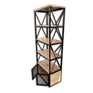 Kitaplık X 18114 Metal Çapraz Yan Ladin Natüre Raf Parlak Siyah Tel Kapak El Yapım