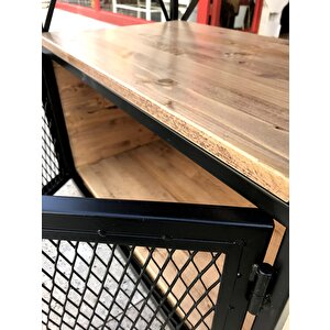 Kitaplık X 18114 Metal Çapraz Yan Ladin Natüre Raf Parlak Siyah Tel Kapak El Yapım