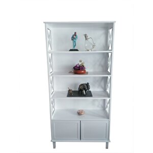 Kitaplık 18057 Çapraz Yan Model Kayın Mdf Torna Alt Kapak Raf Parlak Beyaz Lake