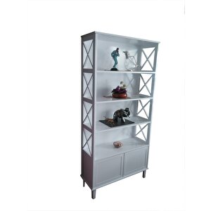 Kitaplık X 17614 Çapraz Yan Model Alt Kapak Raf Kayın Mdf Torna Parlak Beyz Lake