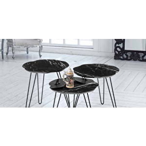 Zigon 11798 Osm Papatya Model Parlak Siyah Ahşap Mdf Tabla Metal V Ayak El Yapı