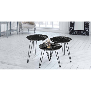 Zigon 11798 Osm Papatya Model Parlak Siyah Ahşap Mdf Tabla Metal V Ayak El Yapı