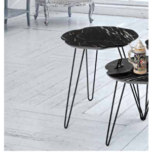 Zigon 11798 Osm Papatya Model Parlak Siyah Ahşap Mdf Tabla Metal V Ayak El Yapı