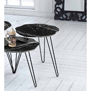 Zigon 11798 Osm Papatya Model Parlak Siyah Ahşap Mdf Tabla Metal V Ayak El Yapı