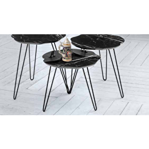 Zigon 11798 Osm Papatya Model Parlak Siyah Ahşap Mdf Tabla Metal V Ayak El Yapı
