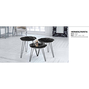 Zigon 11798 Osm Papatya Model Parlak Siyah Ahşap Mdf Tabla Metal V Ayak El Yapı
